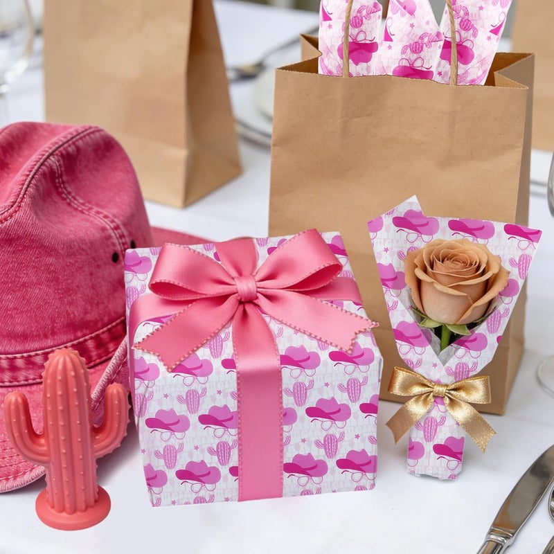 Ethanberg 60 Sheets Gift Wrapping Tissue Paper Bulk, Pink Cactus Hat Print Tissue Paper for Gift Bags, Decorative Art Papers for DIY Crafts Wedding Birthday Baby Showers Holiday Party Decor, 20x14 Inches - Image 4
